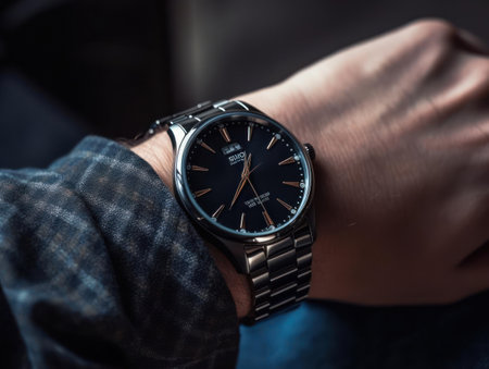 An elegant and stylish watch on a perfectly manicured wrist created with Generative AIの素材