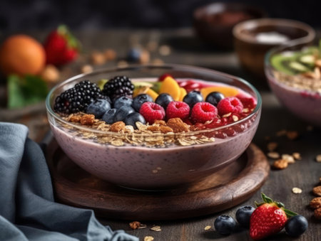 Healthy and tasty smoothie bowl breakfast created with Generative AIの素材