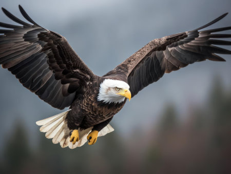 Majestic bald eagle soaring through the sky created with Generative AIの素材