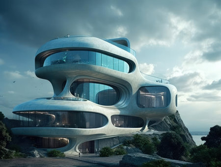 Spectacular futuristic architecture created with Generative AIの素材