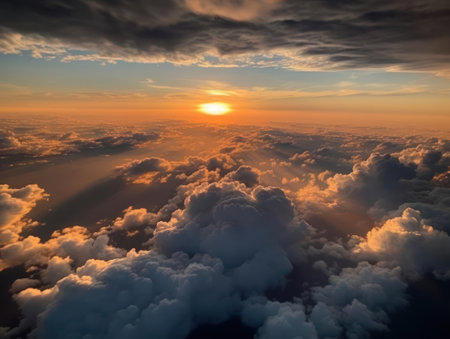 Soft and fluffy clouds in the sky at sunset created with Generative AIの素材