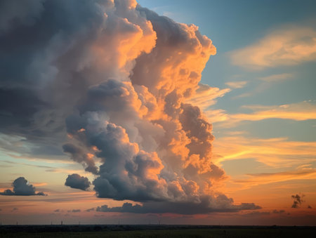 Soft and fluffy clouds in the sky at sunset created with Generative AIの素材