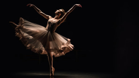 The graceful movements of a ballet dancer twirling and leaping across a stage created with Generative AIの素材