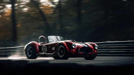 The incredible speed and power of a race car streaking around the track at breakneck speeds created with Generative AIの素材