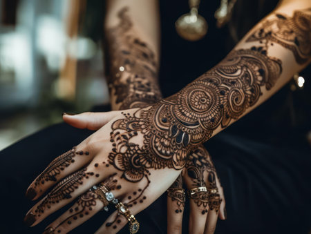 The intricate designs on a henna tattoo created with Generative AIの素材
