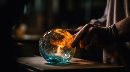 The intricate and fascinating movements of a skilled glassblower manipulating molten glass into beautiful shapes and patterns created with Generative AIの素材