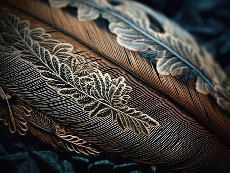 The intricate pattern on a feather created with Generative AIの素材