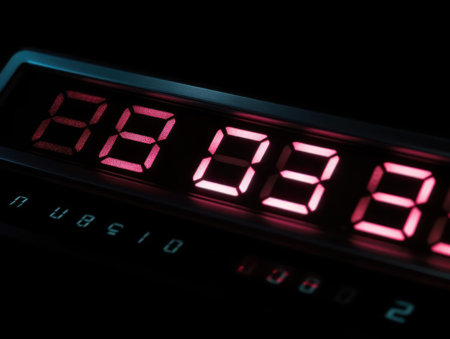 The screen of a digital clock displaying the time in bold digits created with Generative AIの素材