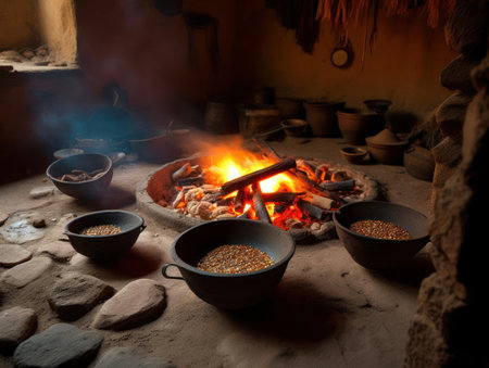 Traditional cuisine being cooked in a cultural setting created with Generative AIの素材