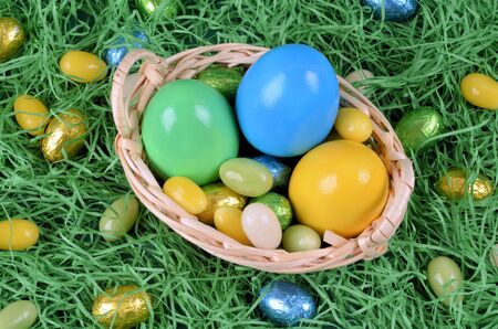 Easter basket on Easter grass