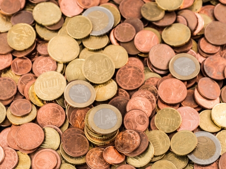 A bunch of various Euro coins and centsの写真素材