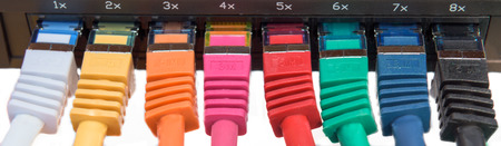 Colorful network cables connected to a switch