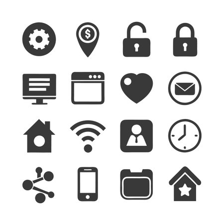Collection of black and white vector business and technology iconsのイラスト素材