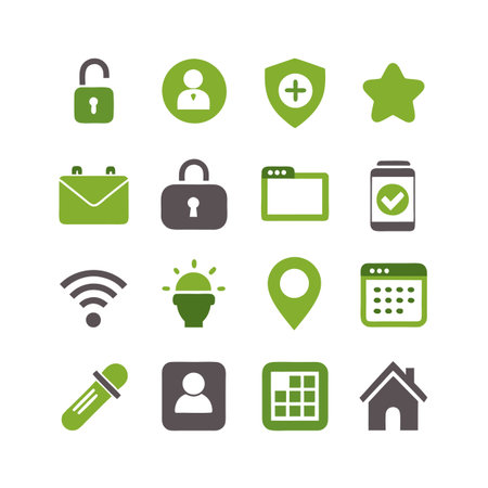 Collection of sixteen diverse vector business and app iconsのイラスト素材