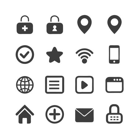 Collection of gray user interface and web navigation iconsのイラスト素材