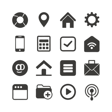Collection of essential digital icons on a white backgroundのイラスト素材