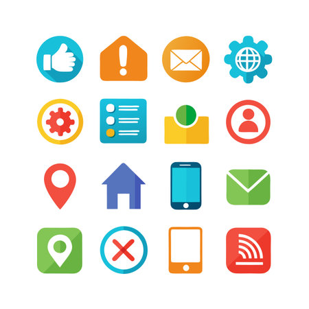 Colorful flat icons depicting online functions and applicationsのイラスト素材