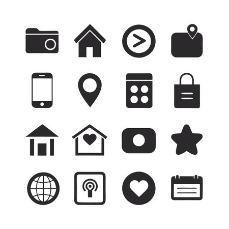 Collection of minimalistic black and white web icons