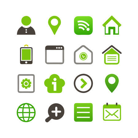 Collection of sixteen modern green and gray vector web iconsのイラスト素材
