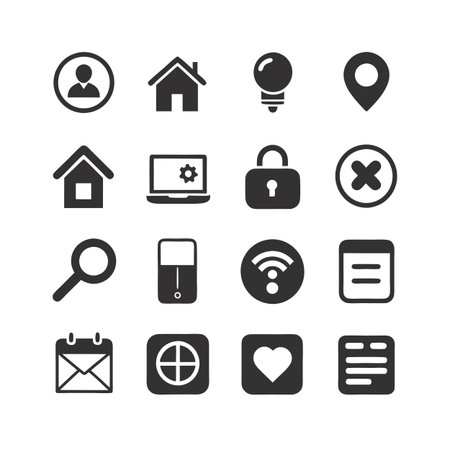 Collection of black and white flat application icons