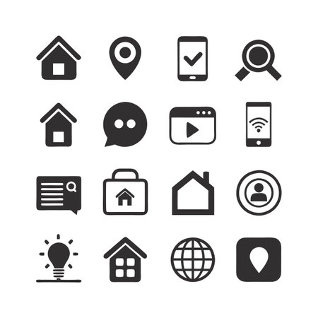 Collection of sixteen assorted line icons for online useのイラスト素材