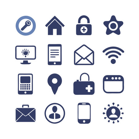 Simple blue vector icons representing business and technologyのイラスト素材