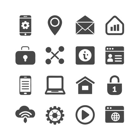 Collection of business and technology flat gray iconsのイラスト素材