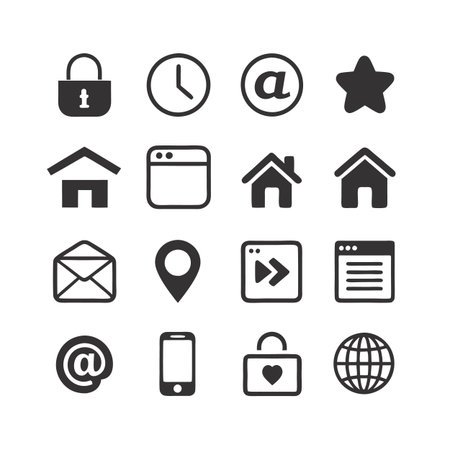 Collection of Essential Web and Communication Icons on Whiteのイラスト素材