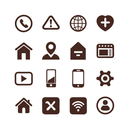 Dark brown web icon set on white background flat styleのイラスト素材