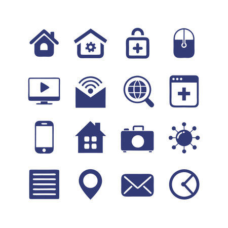 Flat Icon Set Representing Various Digital and Real World Conceptsのイラスト素材