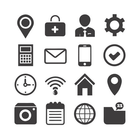 Collection of simple black vector icons on white backdropのイラスト素材