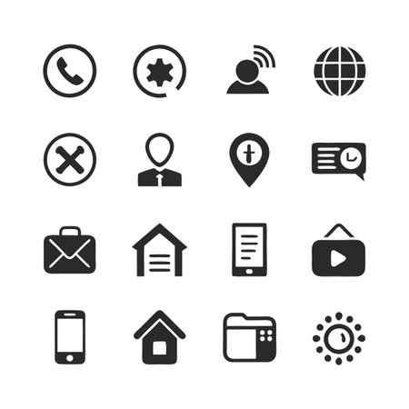 Collection of universal symbols and icons in black silhouette