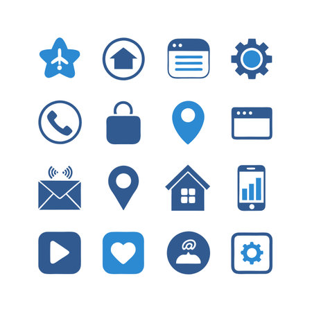 Collection of sixteen flat design icons set against whiteのイラスト素材