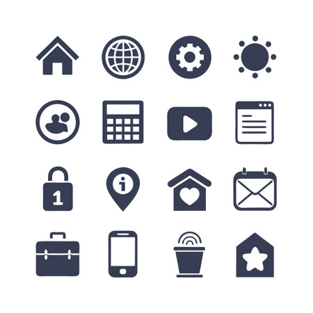 Simple dark blue icon set representing various functionsのイラスト素材