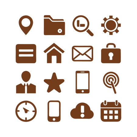 Set of Brown Isolated Business and Technology Iconographyのイラスト素材