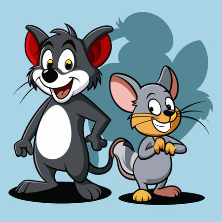 Cartoon cat and mouse duo smiling and standing friendlyのイラスト素材