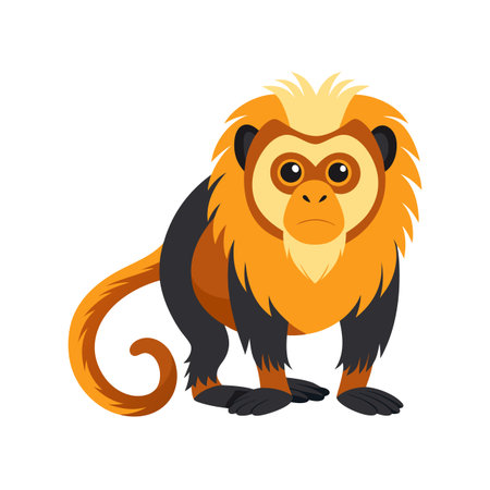 Cute Golden Lion Tamarin Cartoon Illustration on White Background