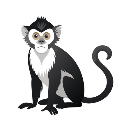 Cartoon Illustration of a White-faced Saki Monkey Sitting Down