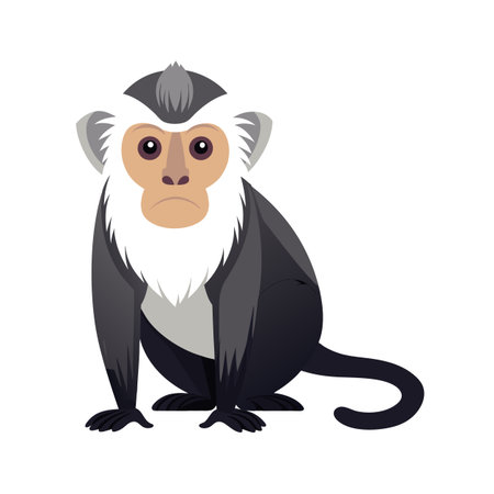 Cute monkey illustration sitting with curious expression on white