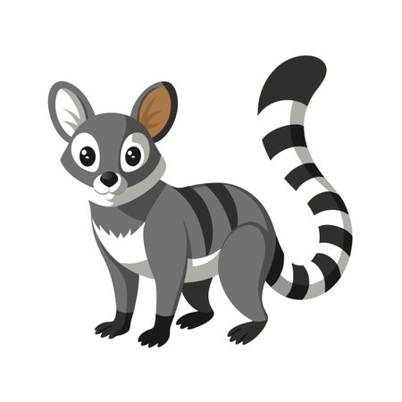 Cute cartoon lemur illustration with striped tail and fur