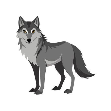 Cartoon gray wolf standing isolated on a white background