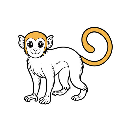 Cartoon monkey with long tail isolated on white background