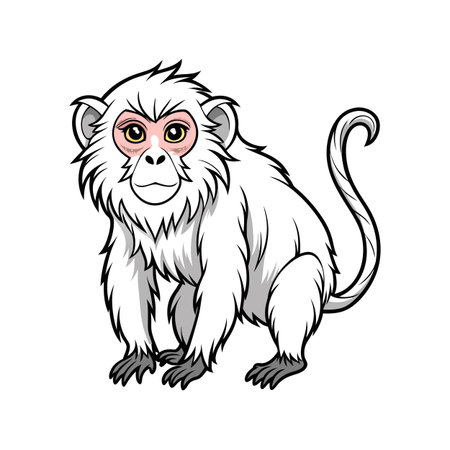 Cartoon white monkey with pink face on white backgroundのイラスト素材