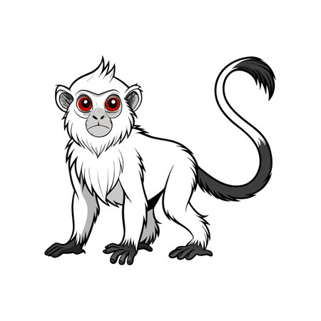 Cartoon monkey illustration with white fur and black details