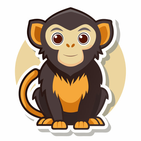Cute cartoon monkey sitting down, a sticker illustration style