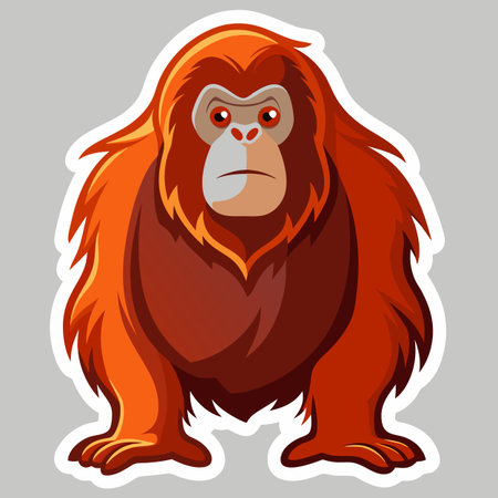 Stylized orange orangutan standing upright on a gray backgroundのイラスト素材