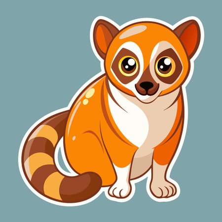 Cute orange lemur sitting against a blue background