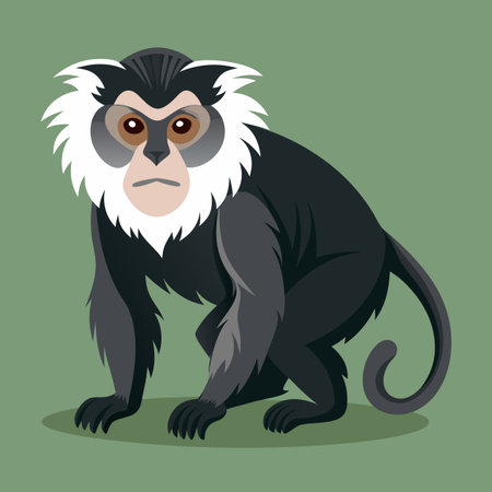 Lesser spot-nosed monkey illustration sitting on muted green background