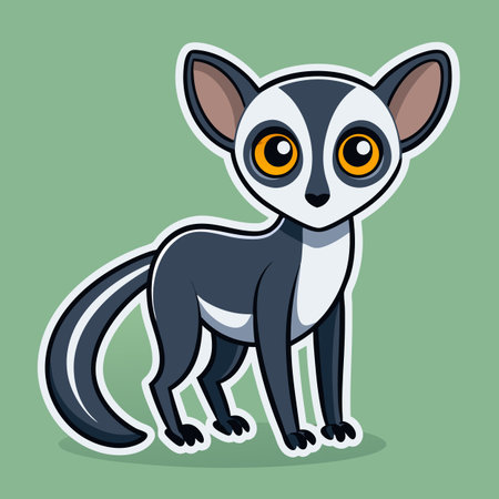 Cartoon Bushbaby lemur standing isolated on a green background