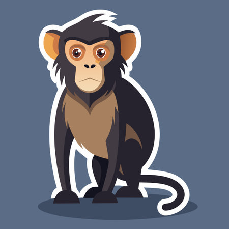 Cartoon monkey sitting, full shot, vector illustration with outlineのイラスト素材